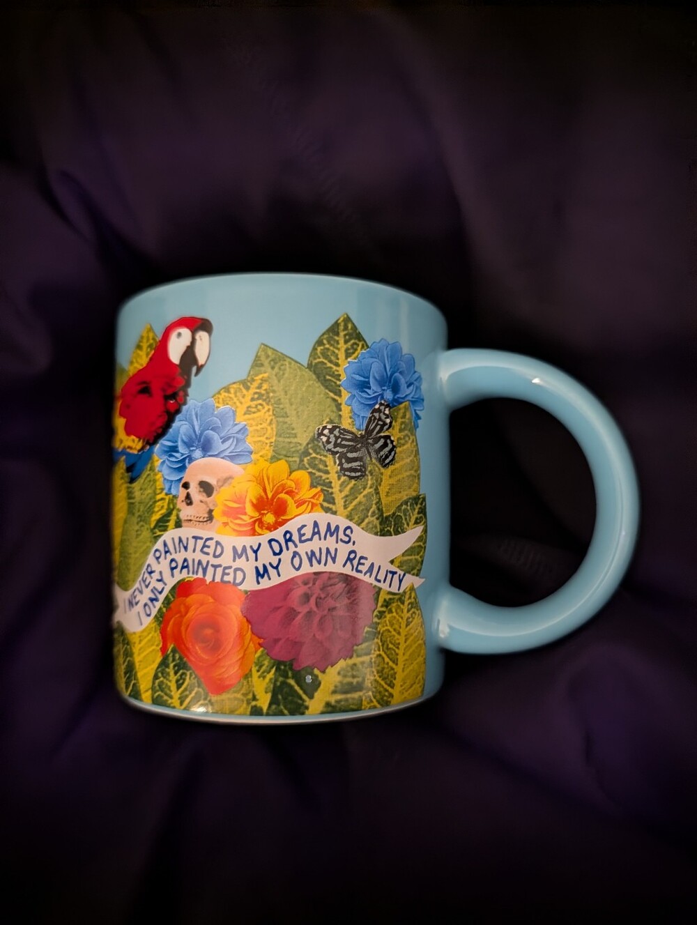 Frida Kahlo Dreams Mug Unemployed Philosophers Guild 2017 Blue Flowers Folk Art - Picture 3 of 7